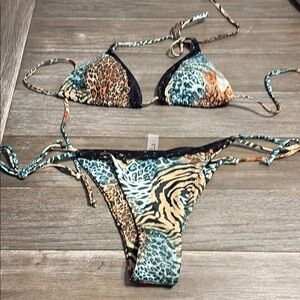 SHEIN Black and Brown Bikini with Adjustable Triangle Top